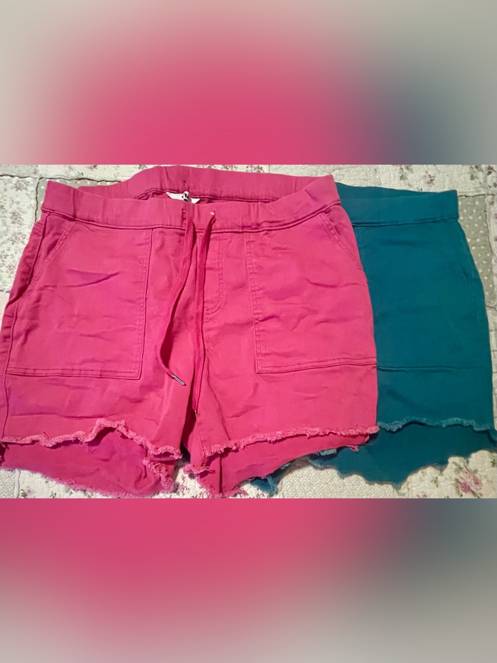 YMI Pink and Teal Jean Shorts Set